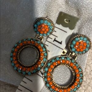 Pierced beaded turquoise and orange colored earrings vintage. Like new